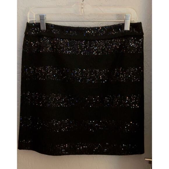 Sequin Skirt  NWT Women Size 4 Black Lined Above Knee Party Ann Taylor Loft - Picture 3 of 9